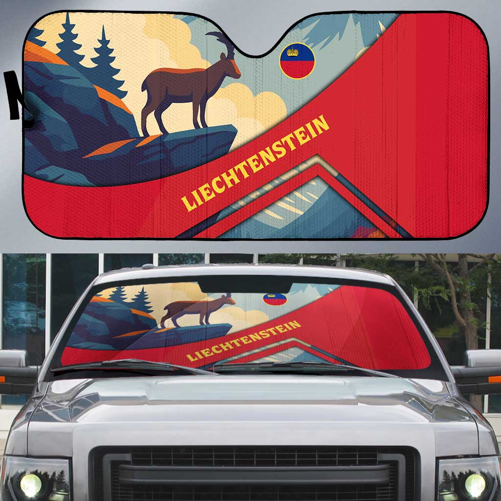 Liechtenstein Auto Sun Shade with Mountain Goat Landscape Design and Red Blue Alps - Wonder Print Shop
