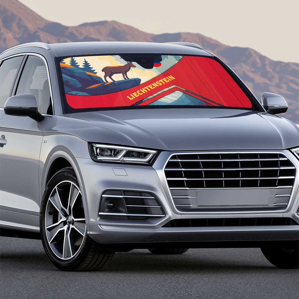 Liechtenstein Auto Sun Shade with Mountain Goat Landscape Design and Red Blue Alps - Wonder Print Shop