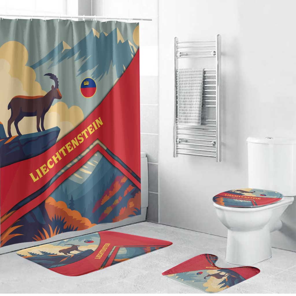 Liechtenstein Bathroom Set with Mountain Goat Landscape Design and Red Blue Alps - Wonder Print Shop