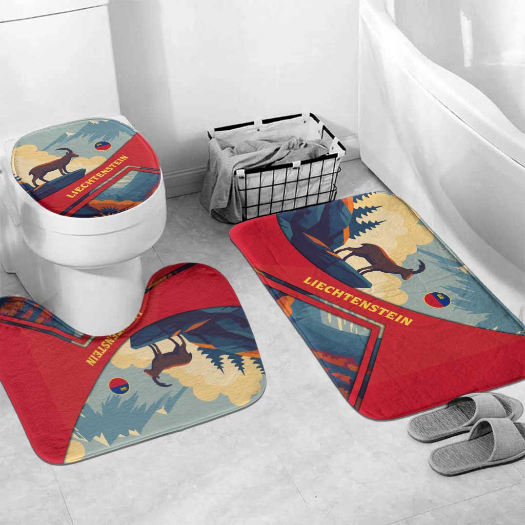 Liechtenstein Bathroom Set with Mountain Goat Landscape Design and Red Blue Alps - Wonder Print Shop
