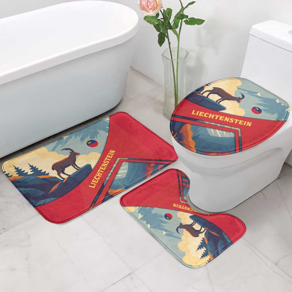Liechtenstein Bathroom Set with Mountain Goat Landscape Design and Red Blue Alps - Wonder Print Shop