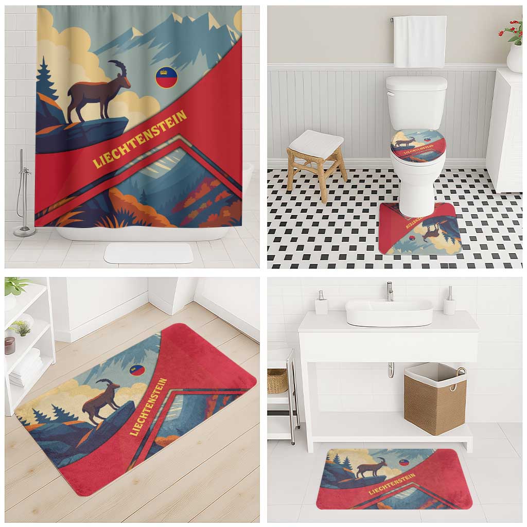 Liechtenstein Bathroom Set with Mountain Goat Landscape Design and Red Blue Alps - Wonder Print Shop
