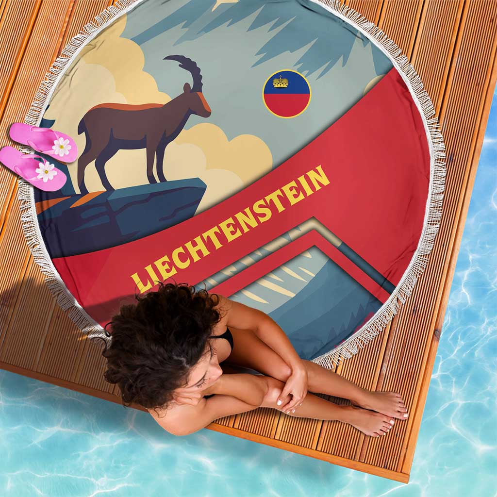 Liechtenstein Beach Blanket with Mountain Goat Landscape Design and Red Blue Alps - Wonder Print Shop