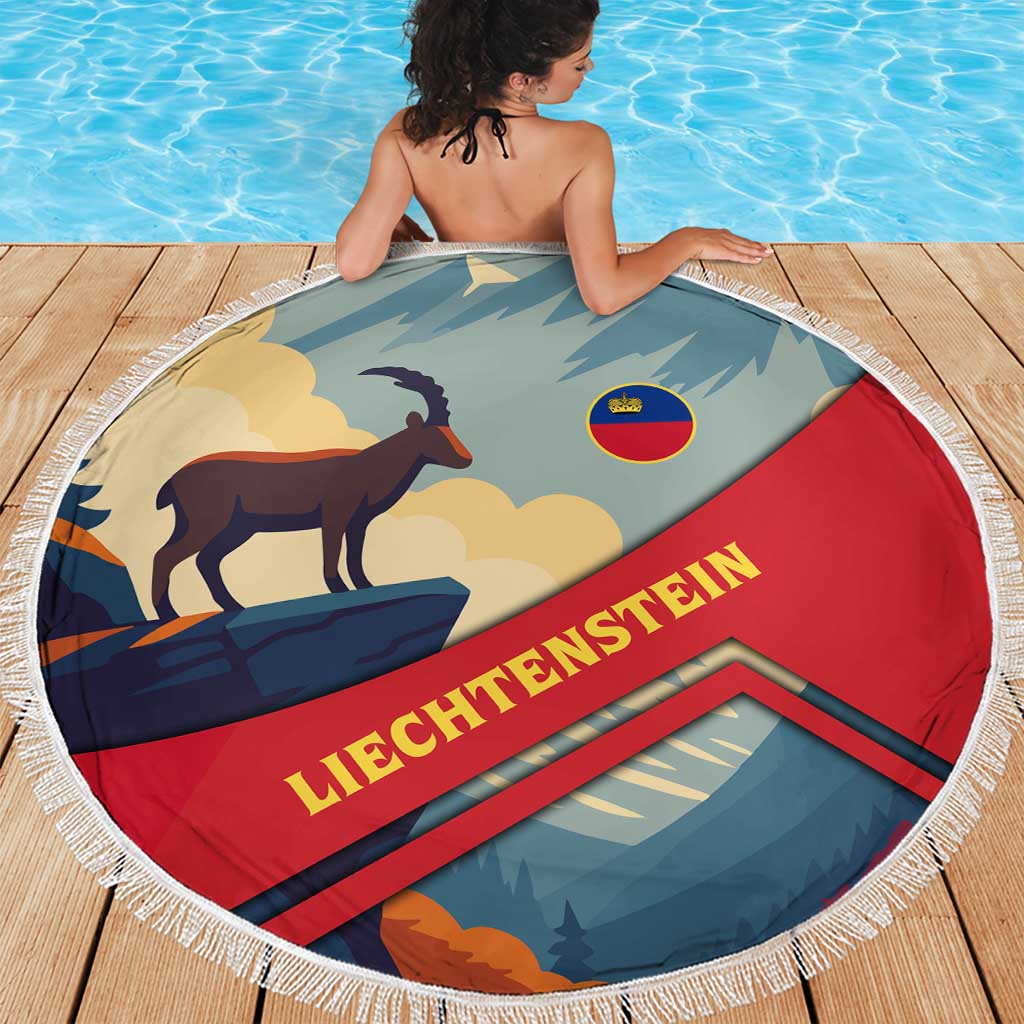 Liechtenstein Beach Blanket with Mountain Goat Landscape Design and Red Blue Alps - Wonder Print Shop