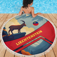 Liechtenstein Beach Blanket with Mountain Goat Landscape Design and Red Blue Alps - Wonder Print Shop