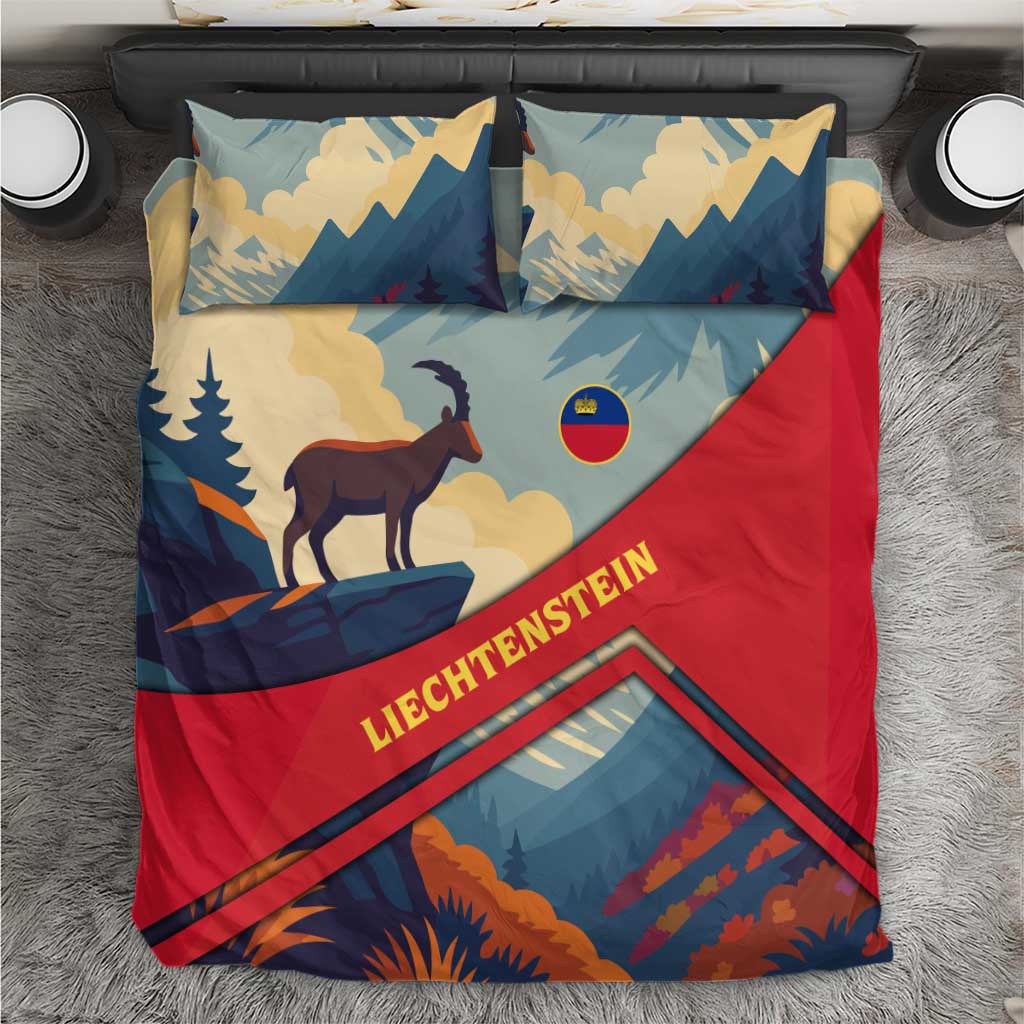 Liechtenstein Bedding Set with Mountain Goat Landscape Design and Red Blue Alps - Wonder Print Shop