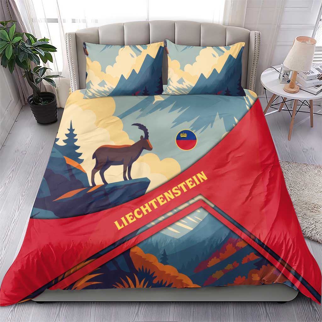 Liechtenstein Bedding Set with Mountain Goat Landscape Design and Red Blue Alps - Wonder Print Shop