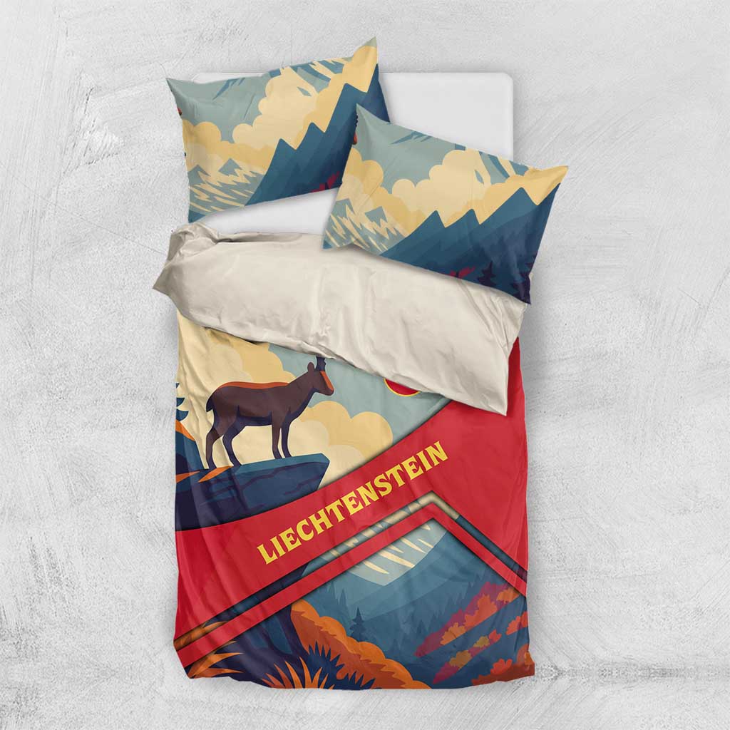 Liechtenstein Bedding Set with Mountain Goat Landscape Design and Red Blue Alps - Wonder Print Shop