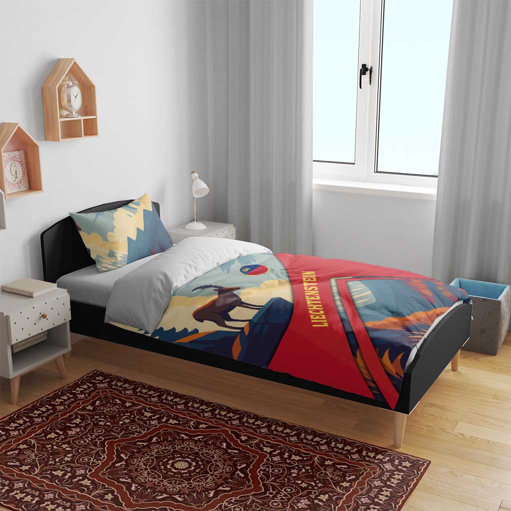 Liechtenstein Bedding Set with Mountain Goat Landscape Design and Red Blue Alps - Wonder Print Shop