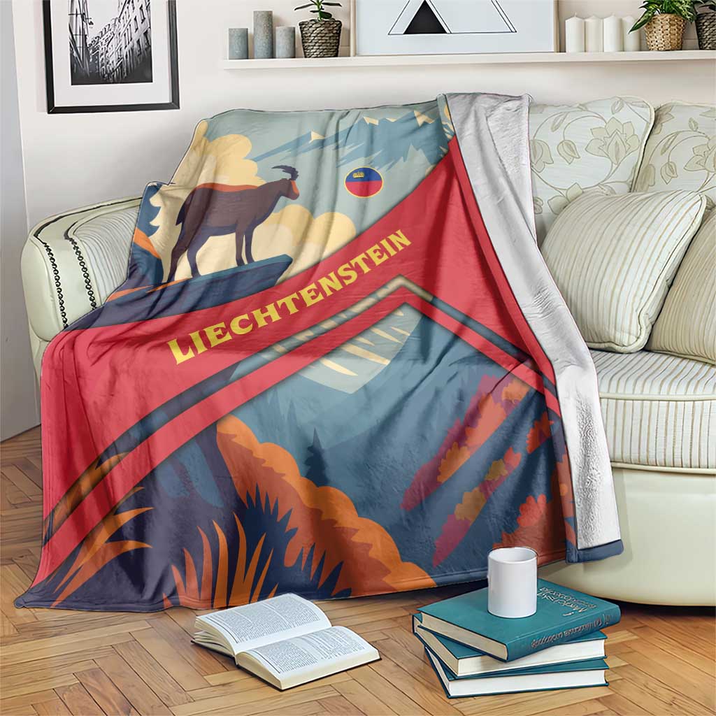Liechtenstein Blanket with Mountain Goat Landscape Design and Red Blue Alps - Wonder Print Shop