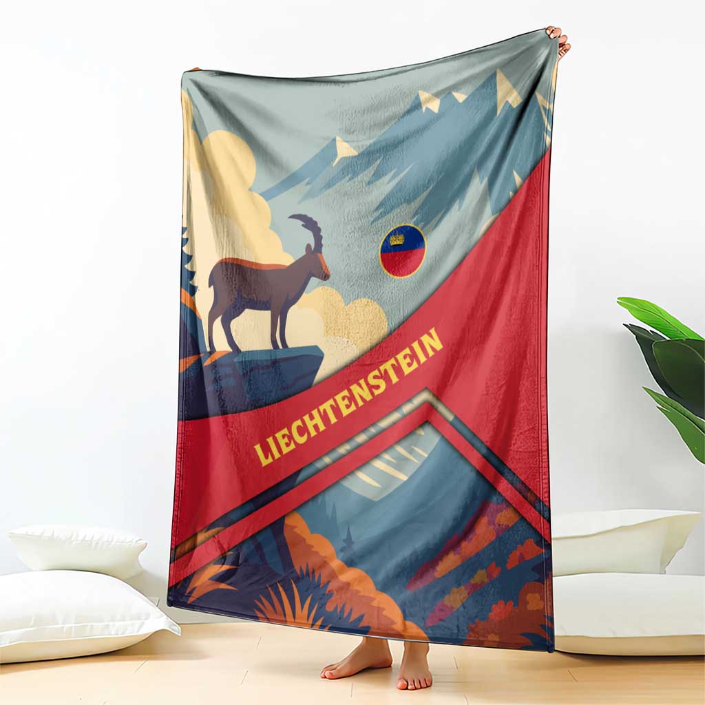 Liechtenstein Blanket with Mountain Goat Landscape Design and Red Blue Alps - Wonder Print Shop