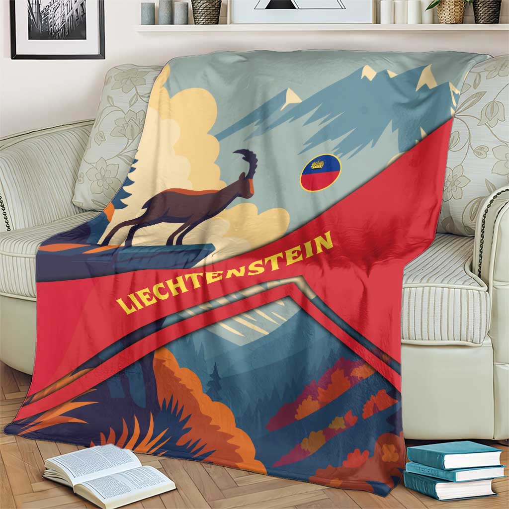 Liechtenstein Blanket with Mountain Goat Landscape Design and Red Blue Alps - Wonder Print Shop