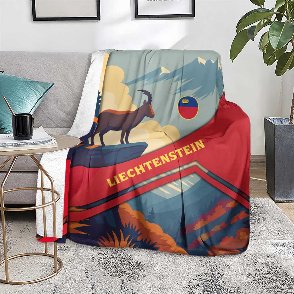 Liechtenstein Blanket with Mountain Goat Landscape Design and Red Blue Alps - Wonder Print Shop