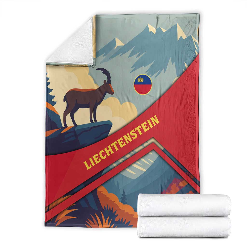 Liechtenstein Blanket with Mountain Goat Landscape Design and Red Blue Alps - Wonder Print Shop