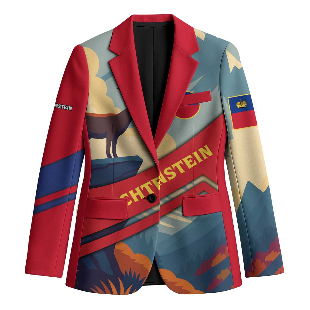 Liechtenstein Blazer with Mountain Goat Landscape Design and Red Blue Alps - Wonder Print Shop