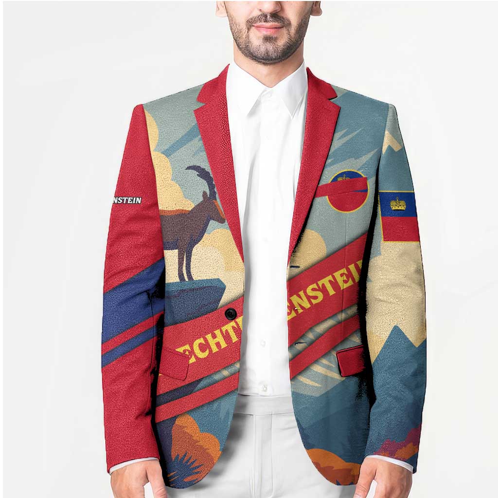 Liechtenstein Blazer with Mountain Goat Landscape Design and Red Blue Alps - Wonder Print Shop