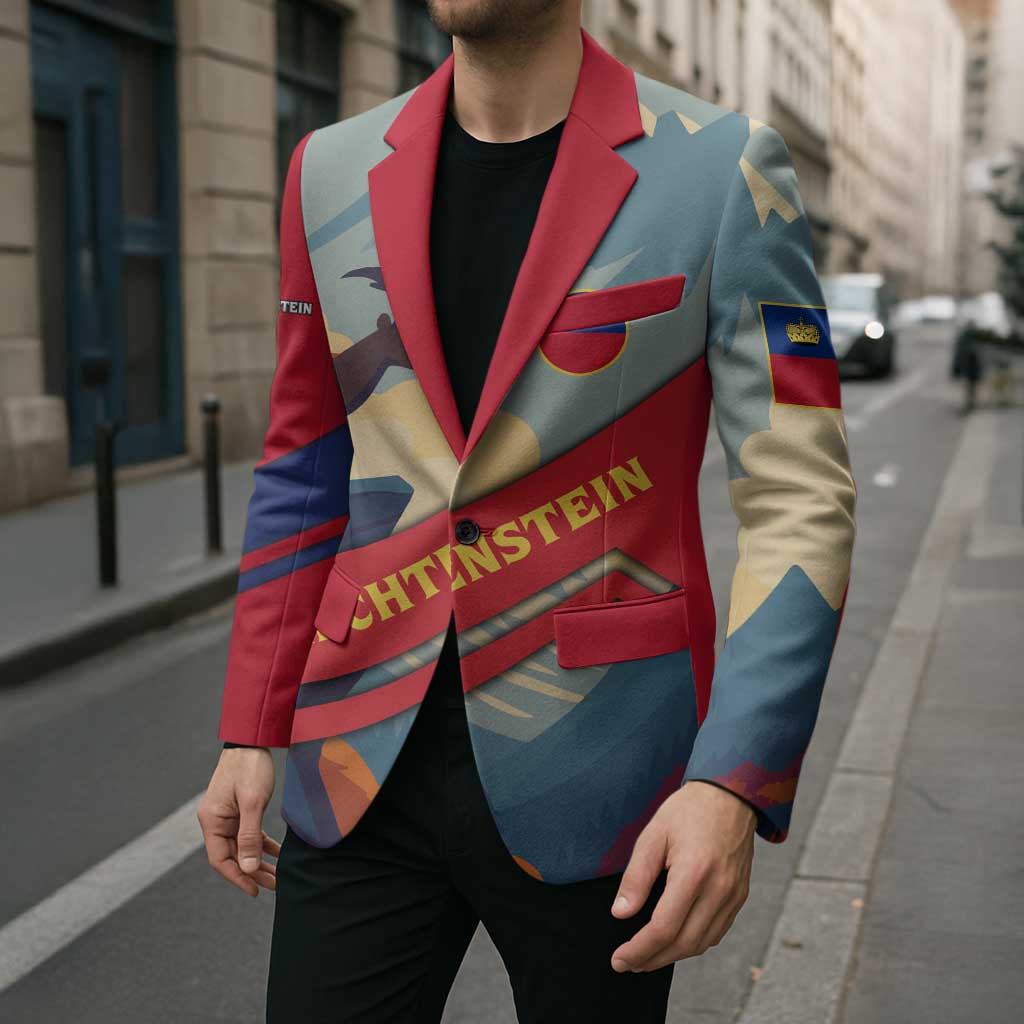 Liechtenstein Blazer with Mountain Goat Landscape Design and Red Blue Alps - Wonder Print Shop