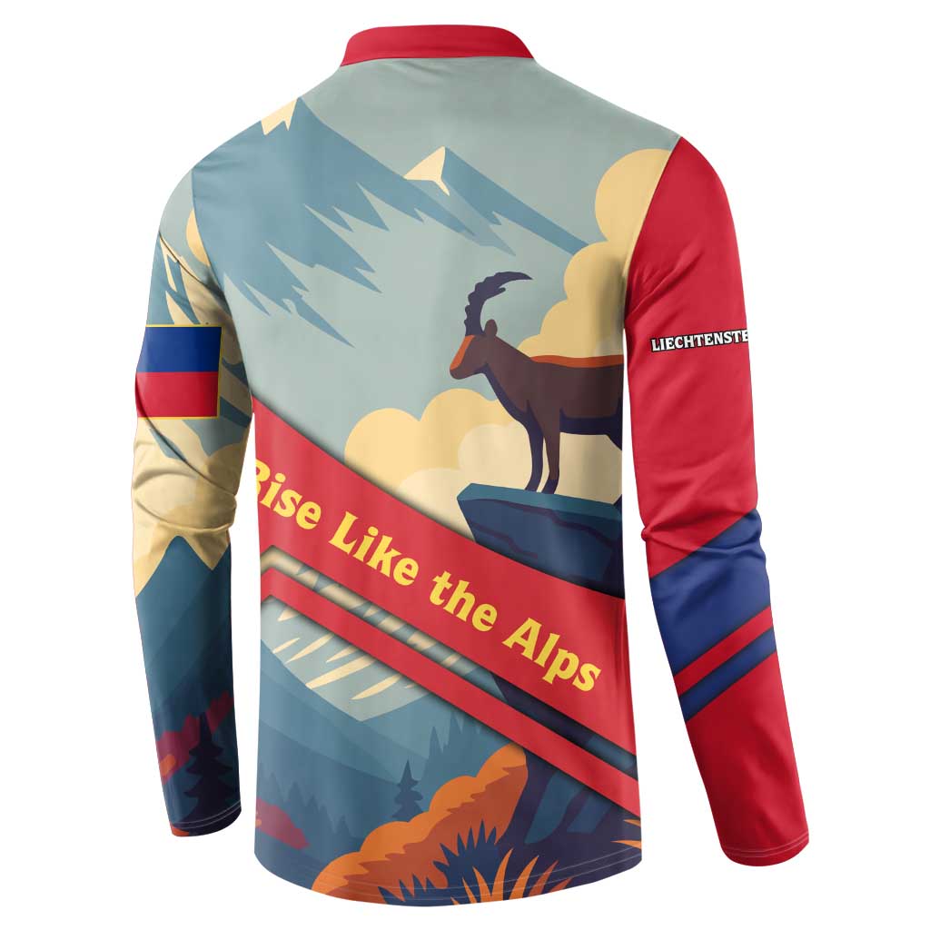 Liechtenstein Button Sweatshirt with Mountain Goat Landscape Design and Red Blue Alps - Wonder Print Shop