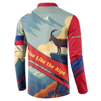 Liechtenstein Button Sweatshirt with Mountain Goat Landscape Design and Red Blue Alps - Wonder Print Shop