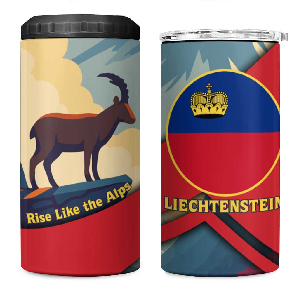 Liechtenstein 4 in 1 Can Cooler Tumbler with Mountain Goat Landscape Design and Red Blue Alps - Wonder Print Shop