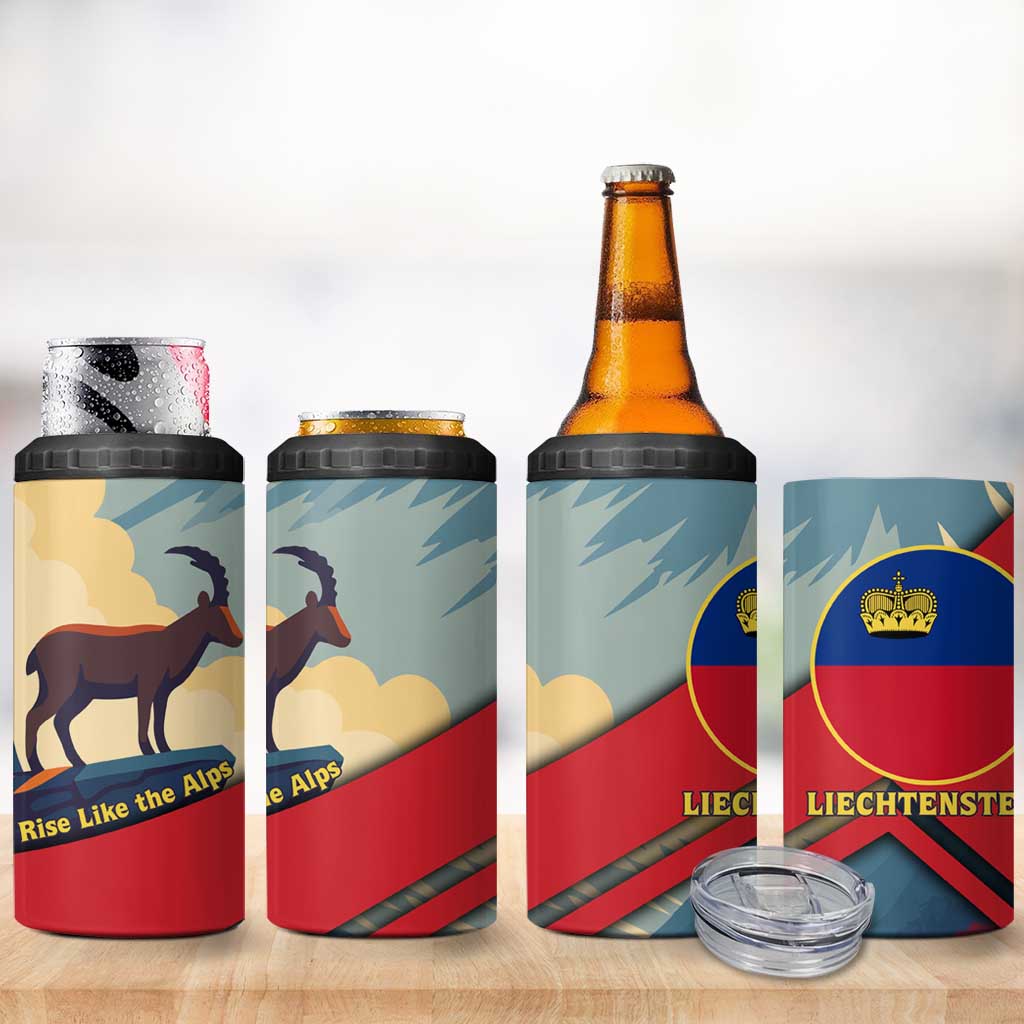 Liechtenstein 4 in 1 Can Cooler Tumbler with Mountain Goat Landscape Design and Red Blue Alps - Wonder Print Shop