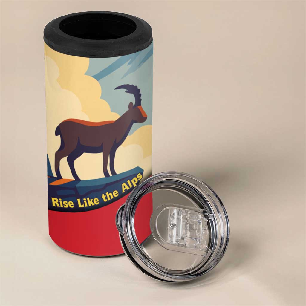 Liechtenstein 4 in 1 Can Cooler Tumbler with Mountain Goat Landscape Design and Red Blue Alps - Wonder Print Shop