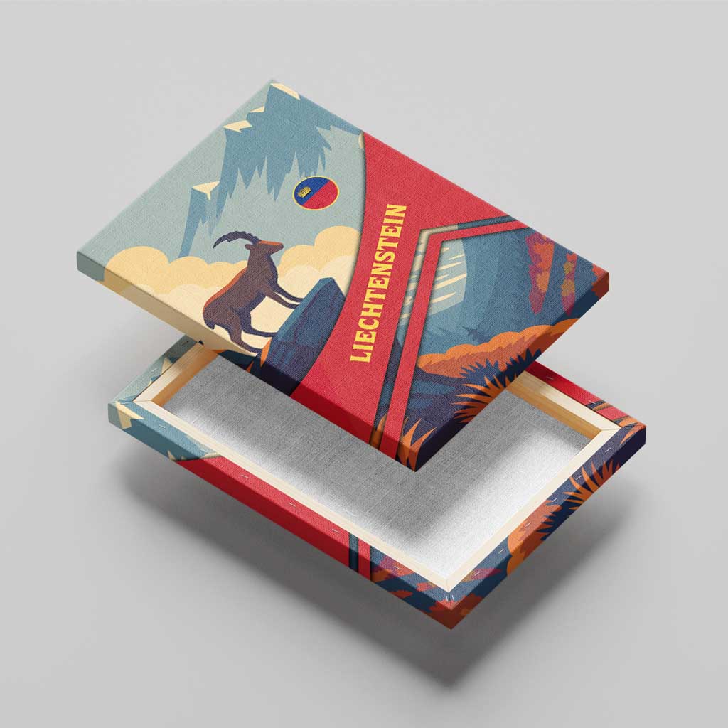 Liechtenstein Canvas Wall Art with Mountain Goat Landscape Design and Red Blue Alps - Wonder Print Shop