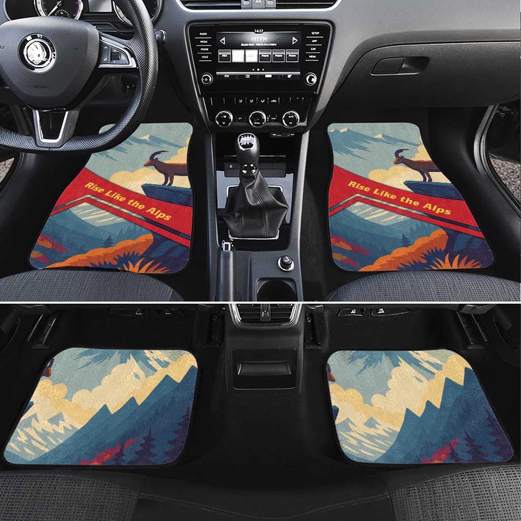 Liechtenstein Car Mats with Mountain Goat Landscape Design and Red Blue Alps - Wonder Print Shop
