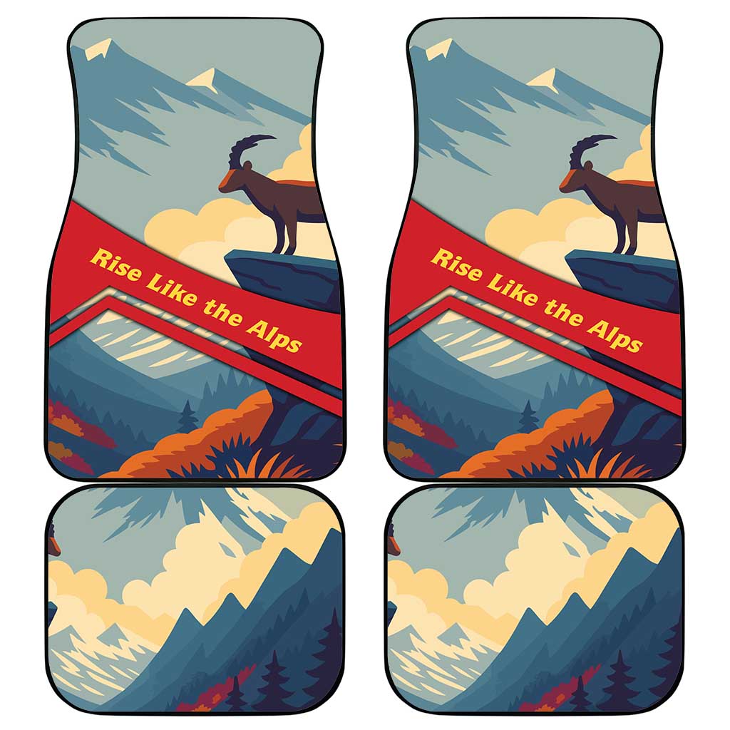 Liechtenstein Car Mats with Mountain Goat Landscape Design and Red Blue Alps - Wonder Print Shop