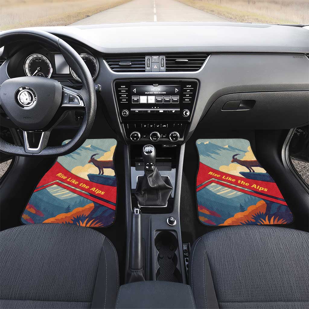 Liechtenstein Car Mats with Mountain Goat Landscape Design and Red Blue Alps - Wonder Print Shop