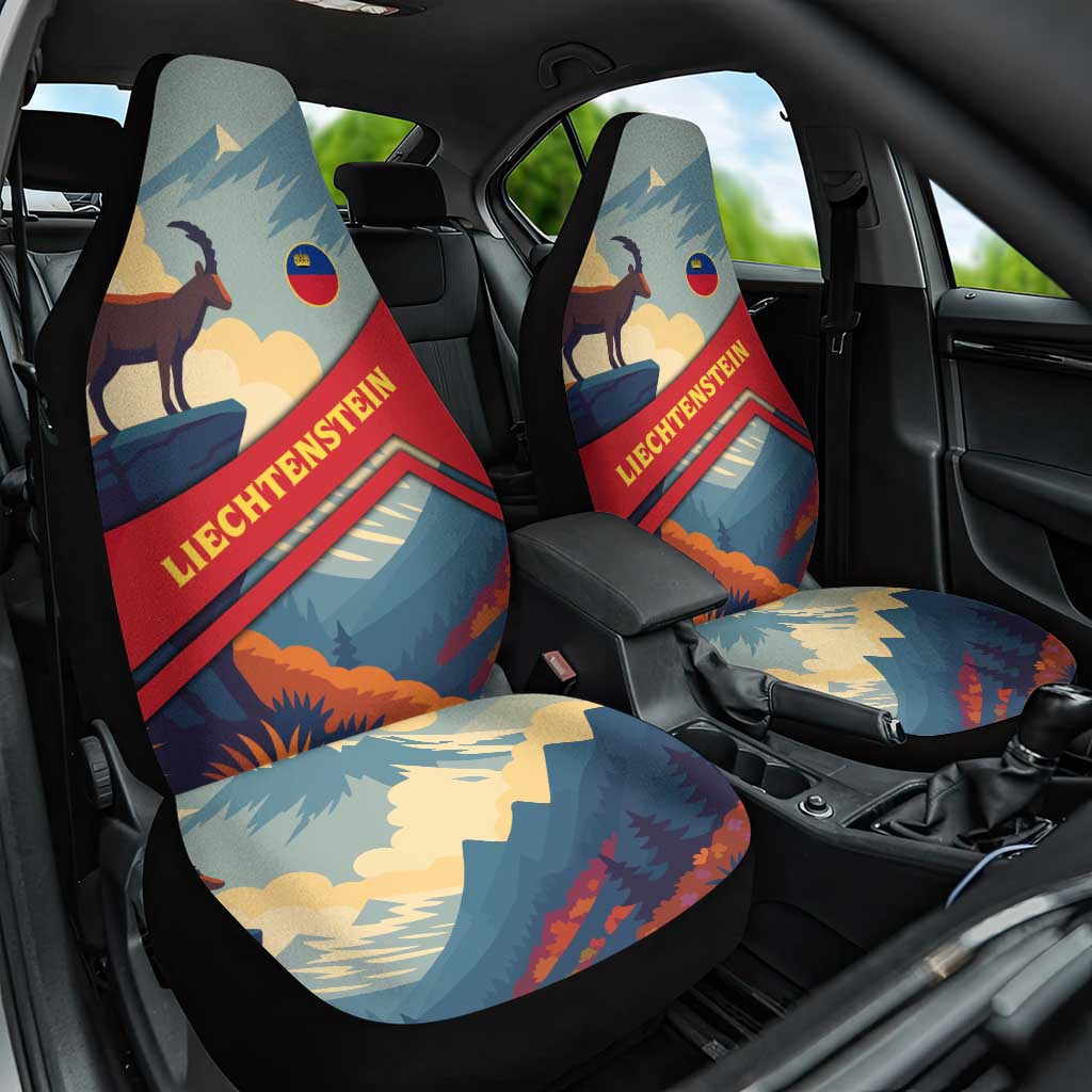 Liechtenstein Car Seat Cover with Mountain Goat Landscape Design and Red Blue Alps - Wonder Print Shop