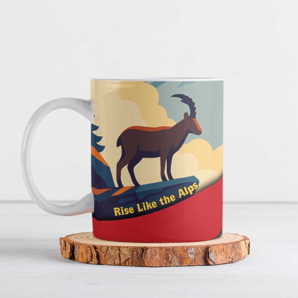 Liechtenstein Ceramic Mug with Mountain Goat Landscape Design and Red Blue Alps - Wonder Print Shop