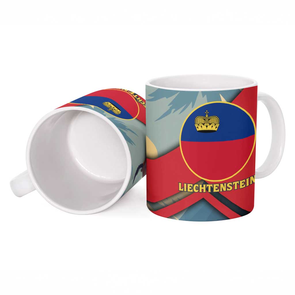 Liechtenstein Ceramic Mug with Mountain Goat Landscape Design and Red Blue Alps - Wonder Print Shop