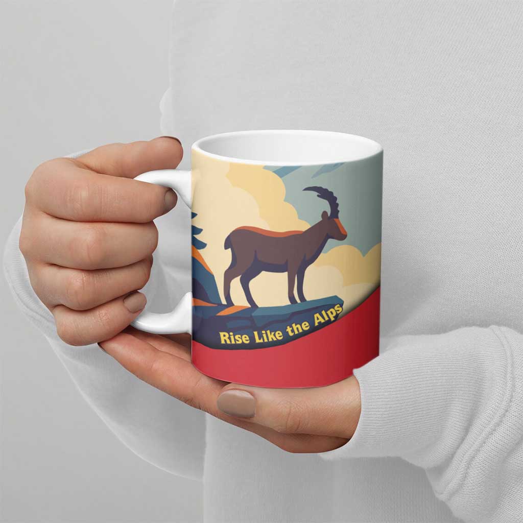 Liechtenstein Ceramic Mug with Mountain Goat Landscape Design and Red Blue Alps - Wonder Print Shop