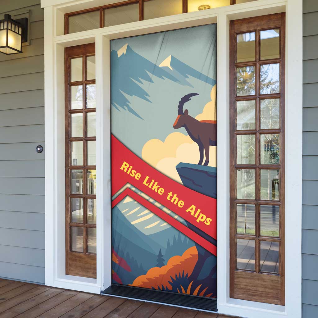 Liechtenstein Door Cover with Mountain Goat Landscape Design and Red Blue Alps - Wonder Print Shop
