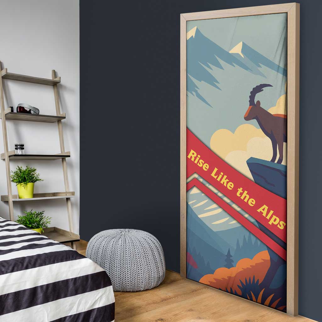 Liechtenstein Door Cover with Mountain Goat Landscape Design and Red Blue Alps - Wonder Print Shop