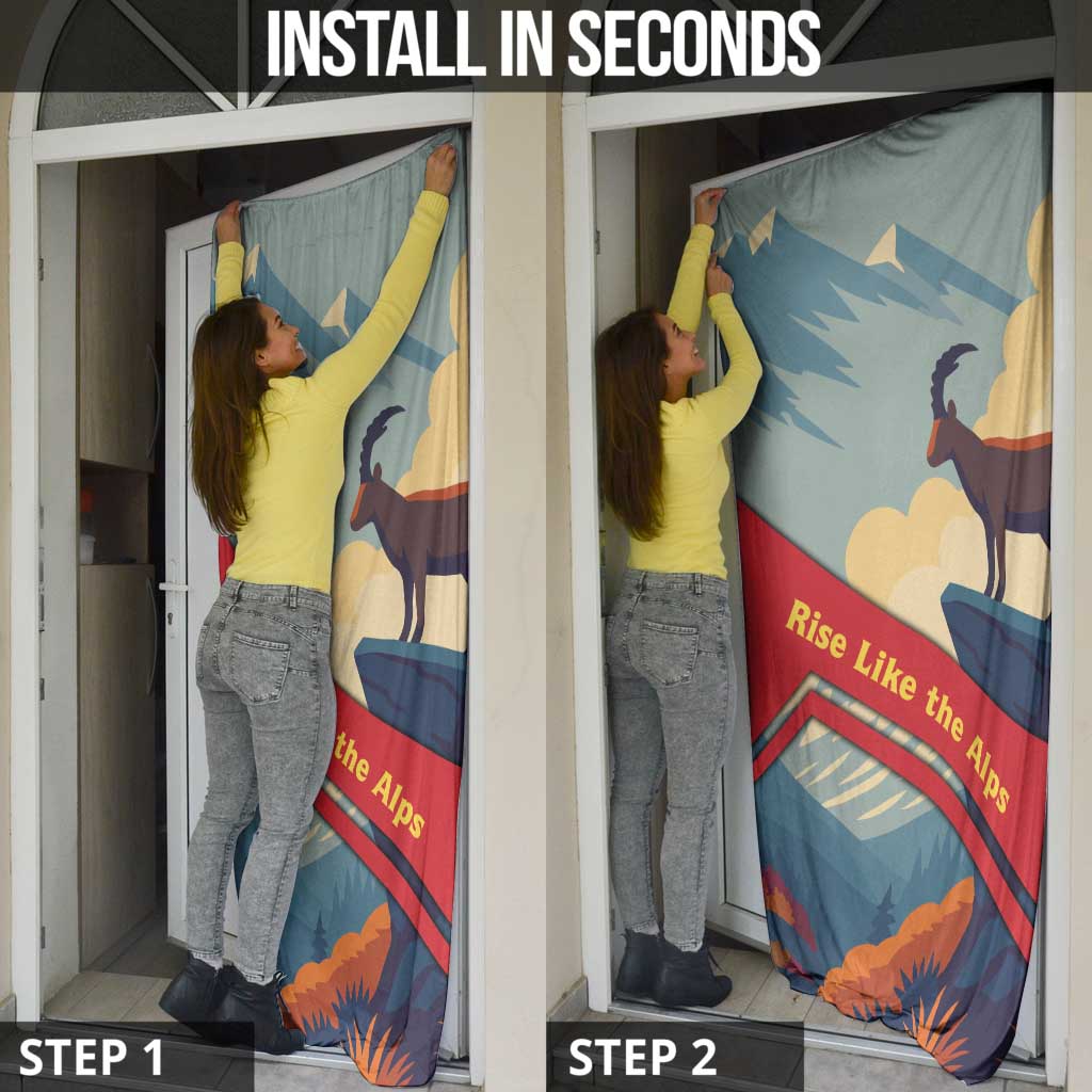 Liechtenstein Door Cover with Mountain Goat Landscape Design and Red Blue Alps - Wonder Print Shop