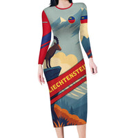Liechtenstein Family Matching Long Sleeve Bodycon Dress and Hawaiian Shirt with Mountain Goat Landscape Design and Red Blue Alps - Wonder Print Shop