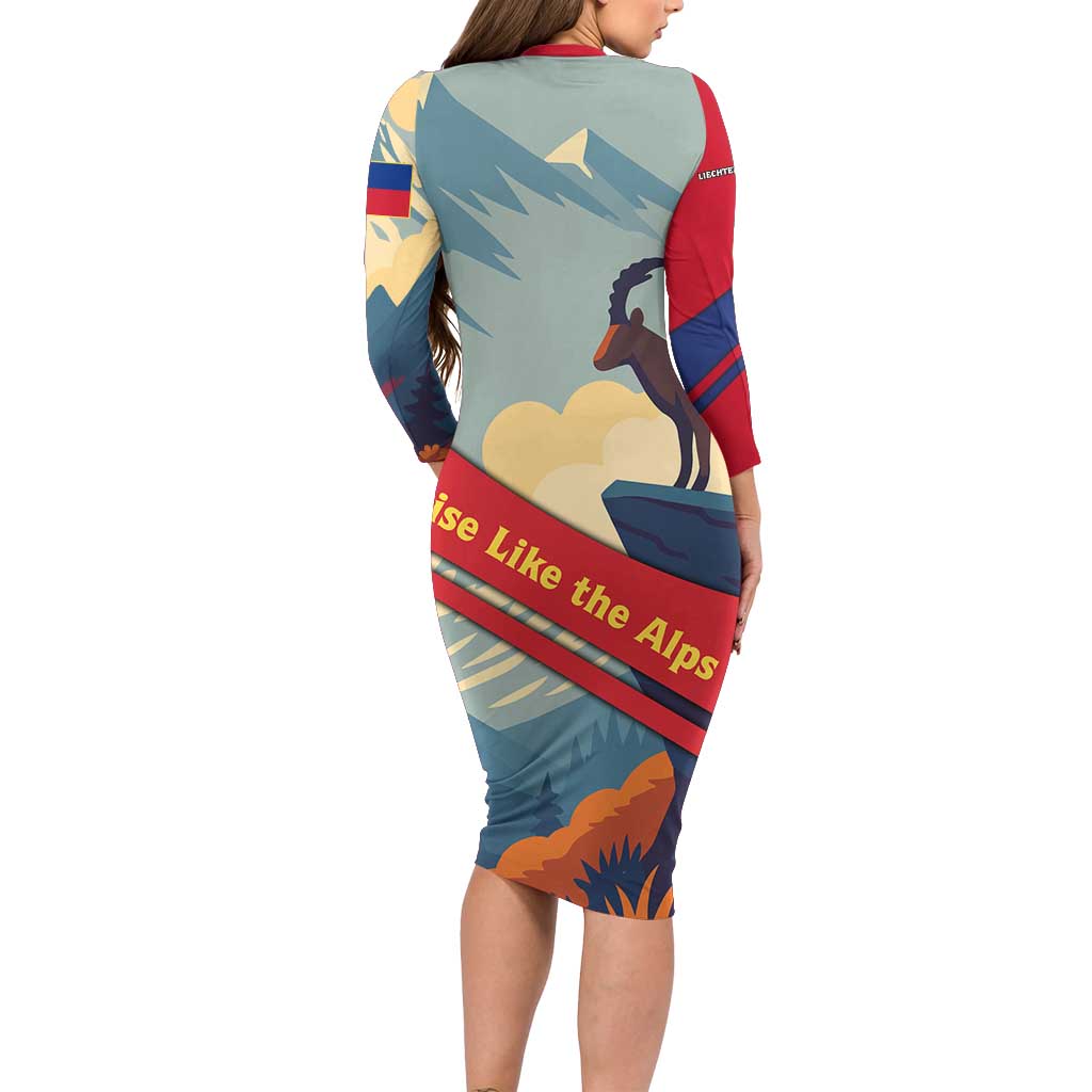 Liechtenstein Family Matching Long Sleeve Bodycon Dress and Hawaiian Shirt with Mountain Goat Landscape Design and Red Blue Alps - Wonder Print Shop