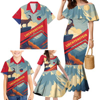 Liechtenstein Family Matching Mermaid Dress and Hawaiian Shirt with Mountain Goat Landscape Design and Red Blue Alps - Wonder Print Shop