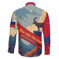 Liechtenstein Family Matching Off The Shoulder Long Sleeve Dress and Hawaiian Shirt with Mountain Goat Landscape Design and Red Blue Alps - Wonder Print Shop