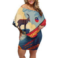 Liechtenstein Family Matching Off Shoulder Short Dress and Hawaiian Shirt with Mountain Goat Landscape Design and Red Blue Alps - Wonder Print Shop