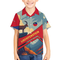Liechtenstein Family Matching Short Sleeve Bodycon Dress and Hawaiian Shirt with Mountain Goat Landscape Design and Red Blue Alps - Wonder Print Shop
