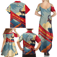 Liechtenstein Family Matching Summer Maxi Dress and Hawaiian Shirt with Mountain Goat Landscape Design and Red Blue Alps - Wonder Print Shop