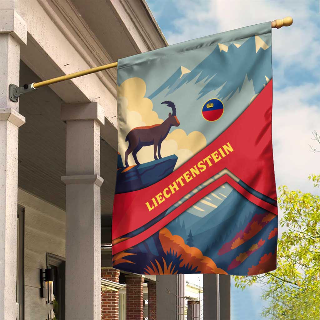 Liechtenstein Garden Flag with Mountain Goat Landscape Design and Red Blue Alps - Wonder Print Shop