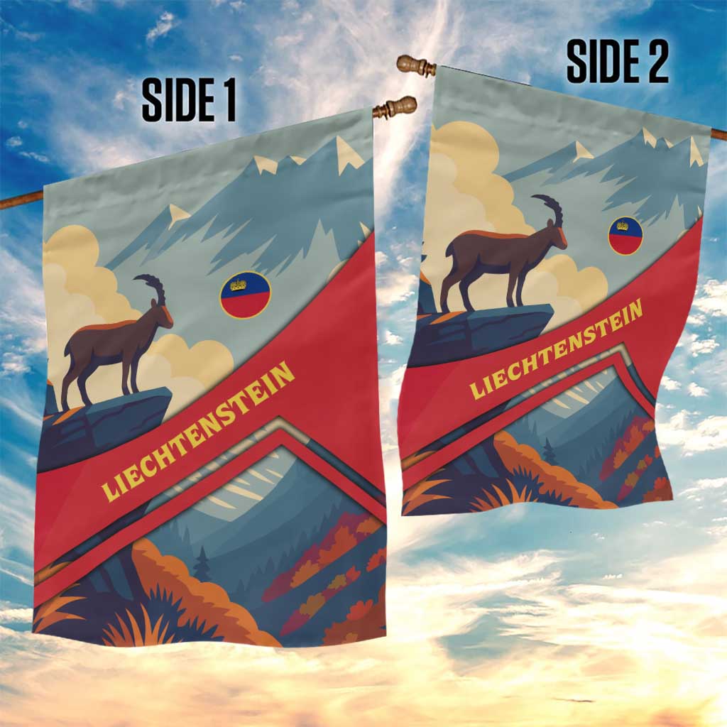 Liechtenstein Garden Flag with Mountain Goat Landscape Design and Red Blue Alps - Wonder Print Shop