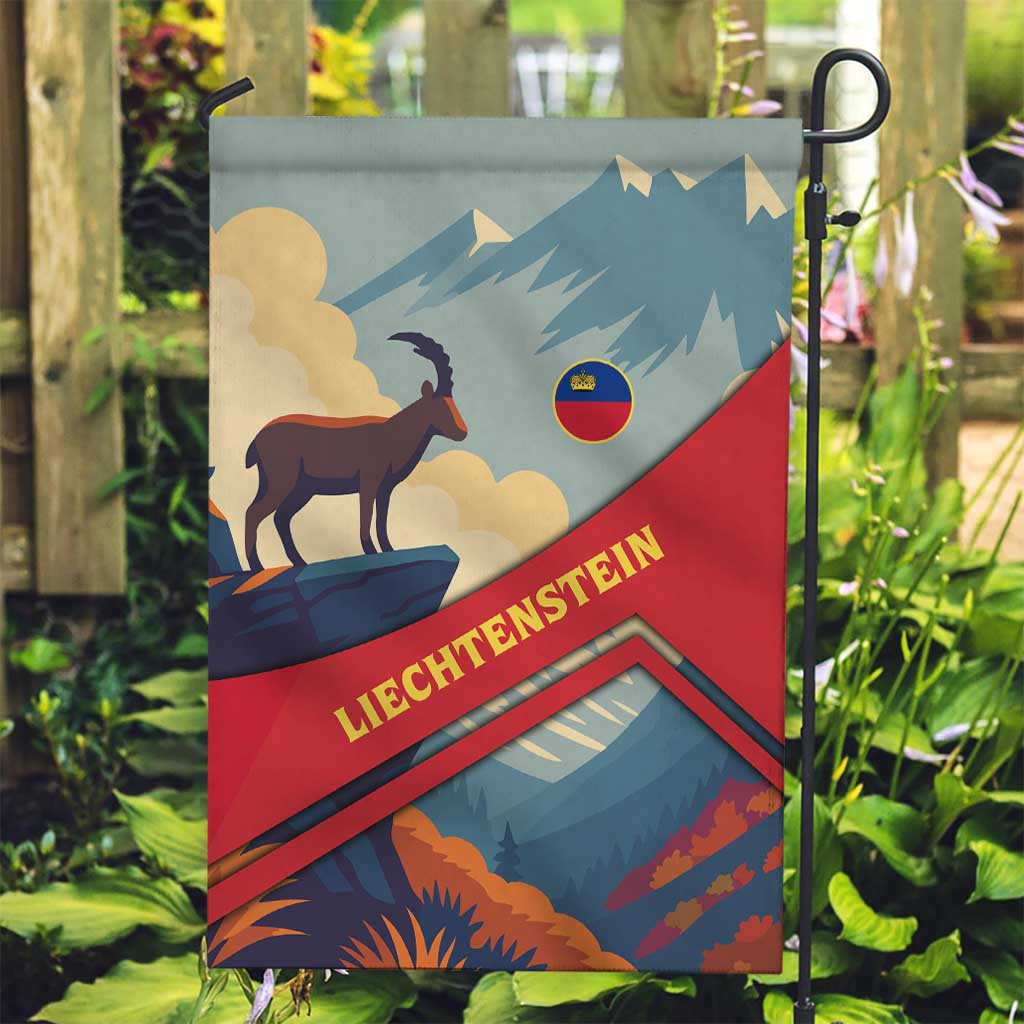 Liechtenstein Garden Flag with Mountain Goat Landscape Design and Red Blue Alps - Wonder Print Shop