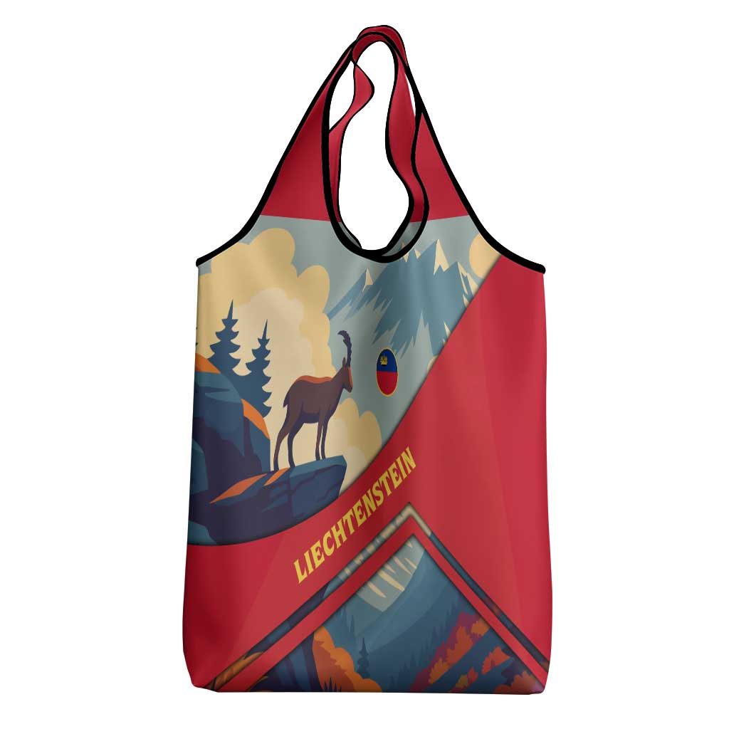 Liechtenstein Grocery Bag with Mountain Goat Landscape Design and Red Blue Alps - Wonder Print Shop