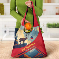 Liechtenstein Grocery Bag with Mountain Goat Landscape Design and Red Blue Alps - Wonder Print Shop