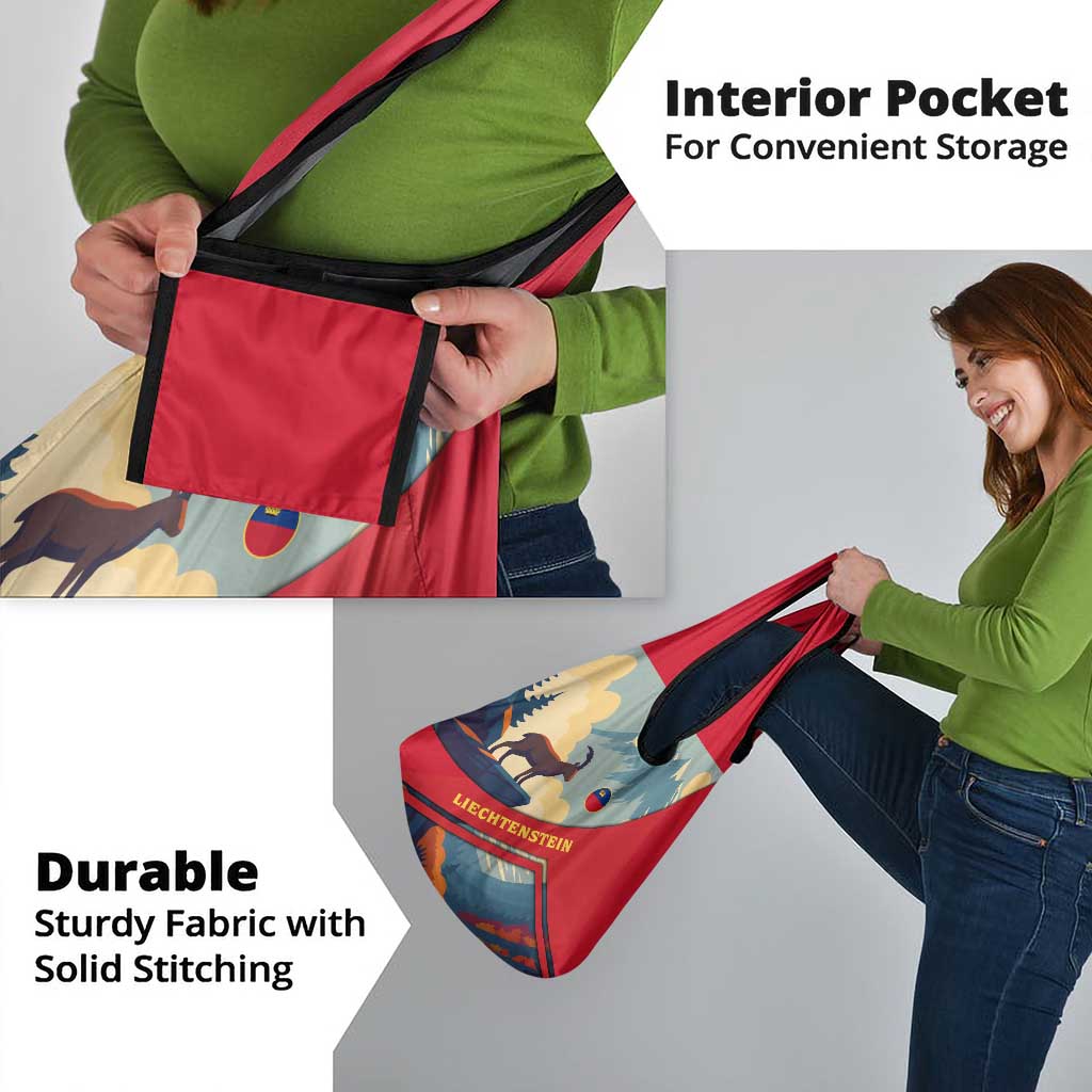 Liechtenstein Grocery Bag with Mountain Goat Landscape Design and Red Blue Alps - Wonder Print Shop